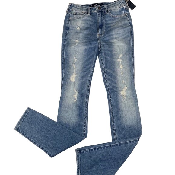 NWT Hollister Ultra High Rise Classic Stretch Distressed Jeans Women Juniors 0R - Picture 1 of 8